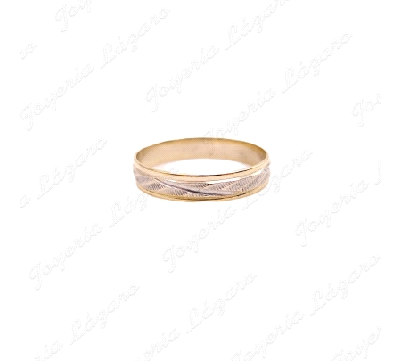 ALIANZA ORO 18KT SEMINUEVA BICOLOR 4MM CENTRO TALLADO OBLICUO