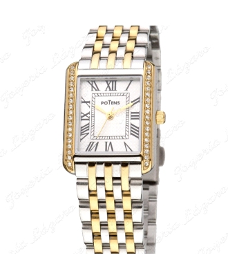 POTENS RELOJ SRA. COLECCION PARIS BICOLOR RECTANGULAR CIRCONITAS BISEL                              
