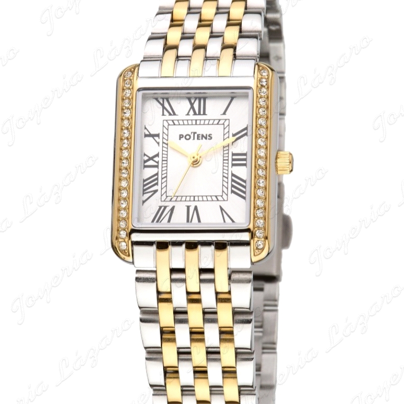 POTENS RELOJ SRA. COLECCION PARIS BICOLOR RECTANGULAR CIRCONITAS BISEL                              