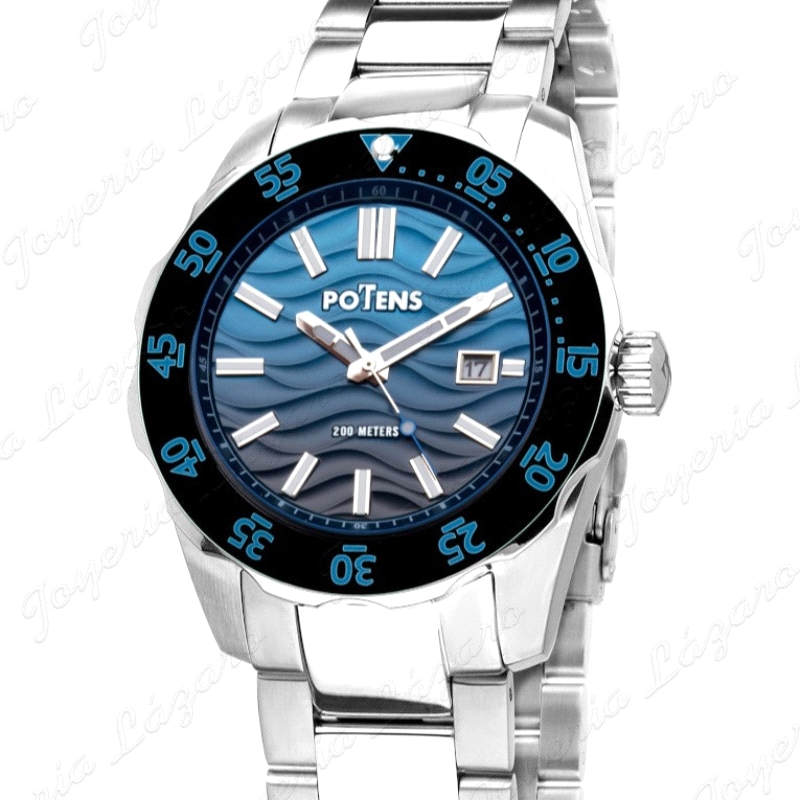 POTENS RELOJ CABALLERO, COLECCION BORA BORA, AZUL AGUAS, BISEL AZUL                                 