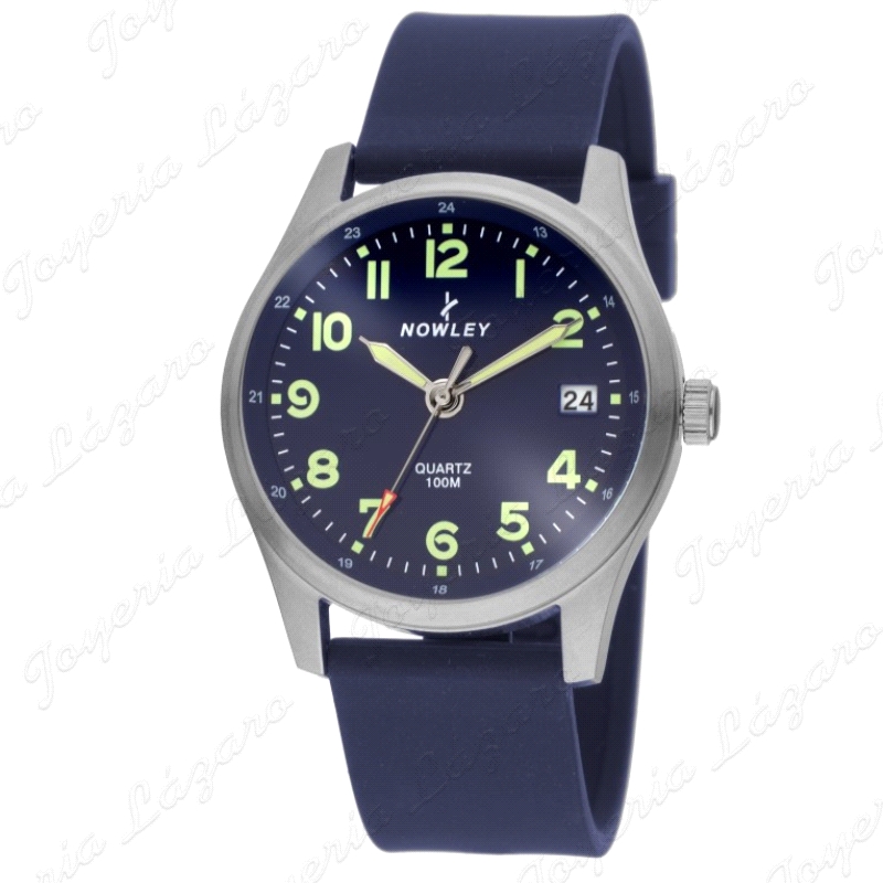 NOWLEY RELOJ CABALLERO HOT, AZUL NUMERO AMARILLOS CORREA SILICONA                                   