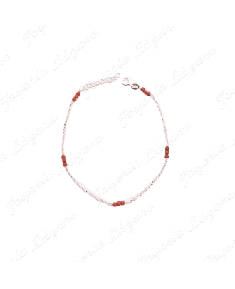 TOBILLERA PLATA BOLAS ROJAS                                                                         