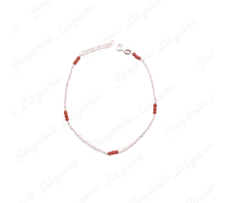 TOBILLERA PLATA BOLAS ROJAS