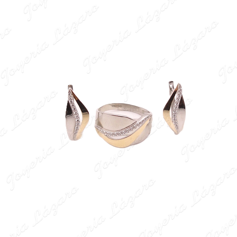 SORTIJA PLATA+ ORO 9KT SVITOZAR BICOLOR 2 BANDAS+1HILERA MICROCIRCO                                 