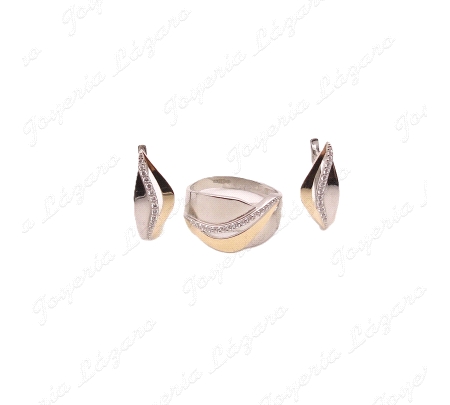 SORTIJA PLATA+ ORO 9KT SVITOZAR BICOLOR 2 BANDAS+1HILERA MICROCIRCO                                 
