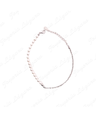 PULSERA PLATA MITAD PERLAS 4MM/MITAD CADENA CORDON                                                  