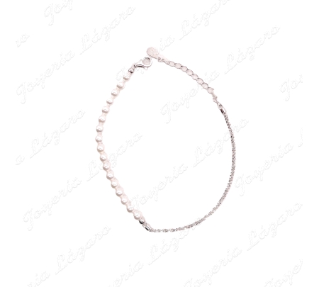 PULSERA PLATA MITAD PERLAS 4MM/MITAD CADENA CORDON