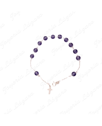 PULSERA PLATA ROSARIO BOLAS 7MM AMASTISTAS + CRUZ                                                   