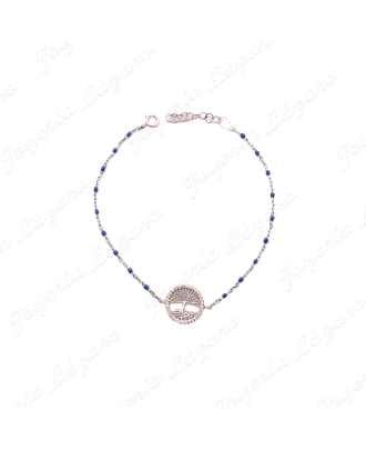 PULSERA PLATA BOLAS AZULES + ARBOL VIDA CIRCONITAS                                                  