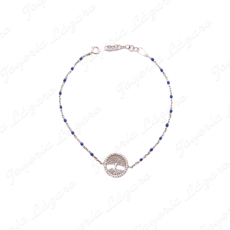PULSERA PLATA BOLAS AZULES + ARBOL VIDA CIRCONITAS                                                  