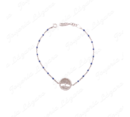 PULSERA PLATA BOLAS AZULES + ARBOL VIDA CIRCONITAS