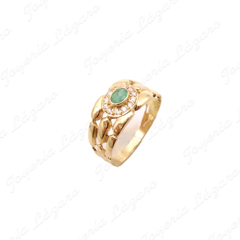 SORTIJA ORO 18KT OCASION ESMERALDA CENTRAL 3 BANDAS                                                 