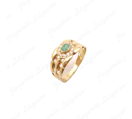 SORTIJA ORO 18KT OCASION ESMERALDA CENTRAL 3 BANDAS                                                 
