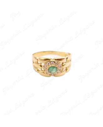 SORTIJA ORO 18KT OCASION ESMERALDA CENTRAL 3 BANDAS