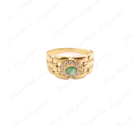 SORTIJA ORO 18KT OCASION ESMERALDA CENTRAL 3 BANDAS