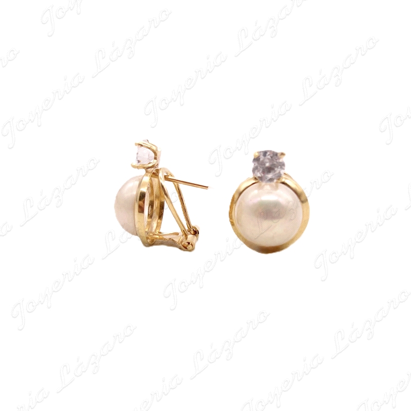 PEND. ORO 18KT OCASION 1/2 PERLA SINTETICA  CON CIRCONITA C. OMEGA                                  