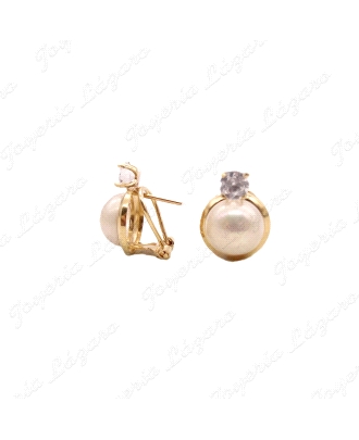 PEND. ORO 18KT OCASION 1/2 PERLA SINTETICA  CON CIRCONITA C. OMEGA