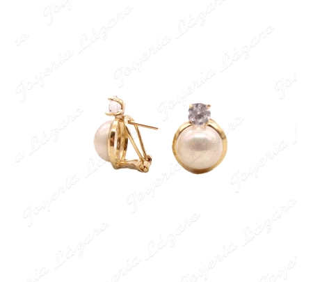 PEND. ORO 18KT OCASION 1/2 PERLA SINTETICA  CON CIRCONITA C. OMEGA