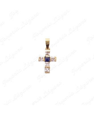 CRUZ ORO 18KT OCASION 11X15MM CIRCONITAS+CENTRO AZUL                                                