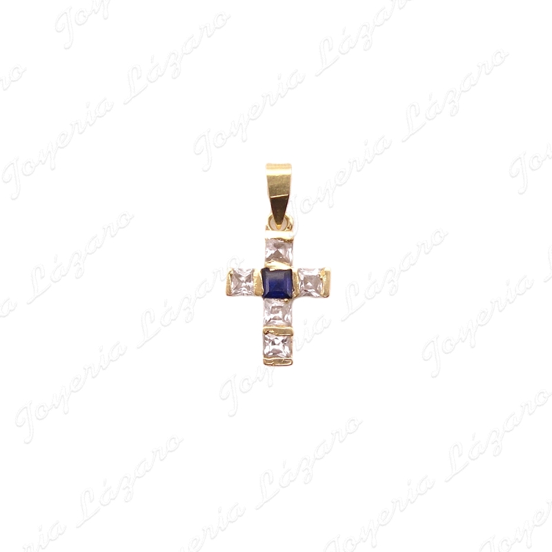 CRUZ ORO 18KT OCASION 11X15MM CIRCONITAS+CENTRO AZUL                                                
