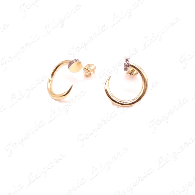 PENDIENTES  Aros pegados en plano, 13mm cierre presion, diseño clavo tipo Cartier.