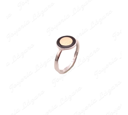 SORTIJA PLATA +ORO 9KT SVITOZARDISCO MICROCIRCO NEGRAS +CENTRO ORO