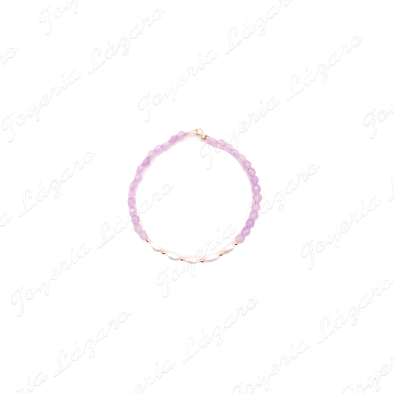 PULSERA ORO 18 KTS PERLAS+CRISTALES MALVA