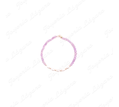 PULSERA ORO 18 KTS PERLAS+CRISTALES MALVA