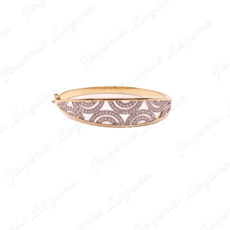 PULSERA 18KTS RIGIDA SEMI CIRCULOS BICOLOR,62 mm INT