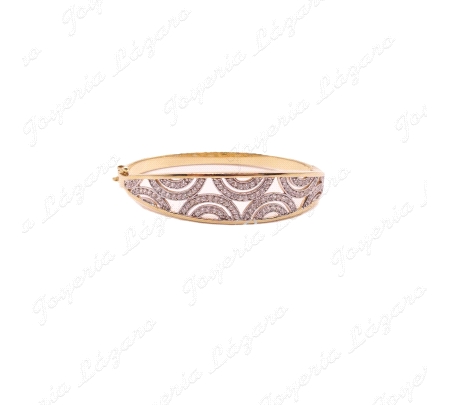 PULSERA 18KTS RIGIDA SEMI CIRCULOS BICOLOR,62 mm INT
