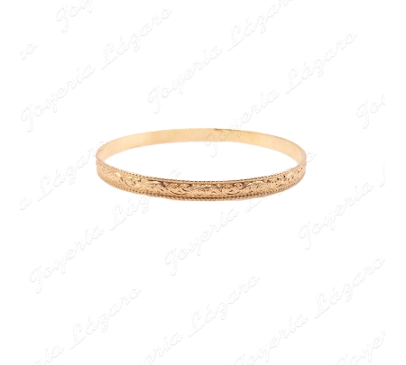 PULSERAS 18KTS RIGIDA MACIZA LABRADA,65mm INT. 5'5 ANCHO