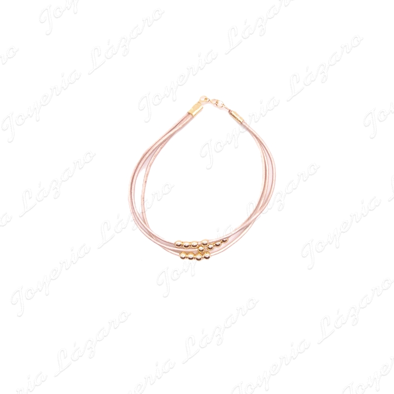 PULSERA ORO 18 KTS 3 HILOS NUDE+ BOLAS PASADAS