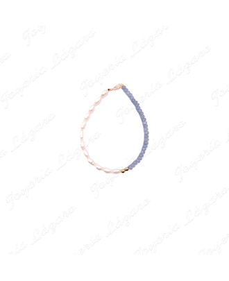PULSERA ORO 18 KTS COMUNION PERLAS+CRISTALES AZULES