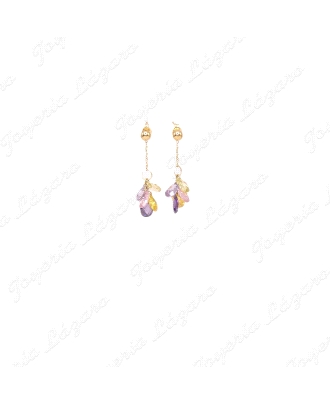 PENDIENTES LARGOS 18KTS PRES. RAMILLETE MULTICOLOR CRISTALES BRIOLLE
