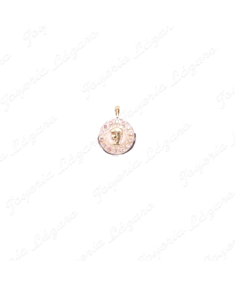 MEDALLA ORO 18 KTS  VIRGEN NIÑA 18MM CIRCO. ROSA CALADA