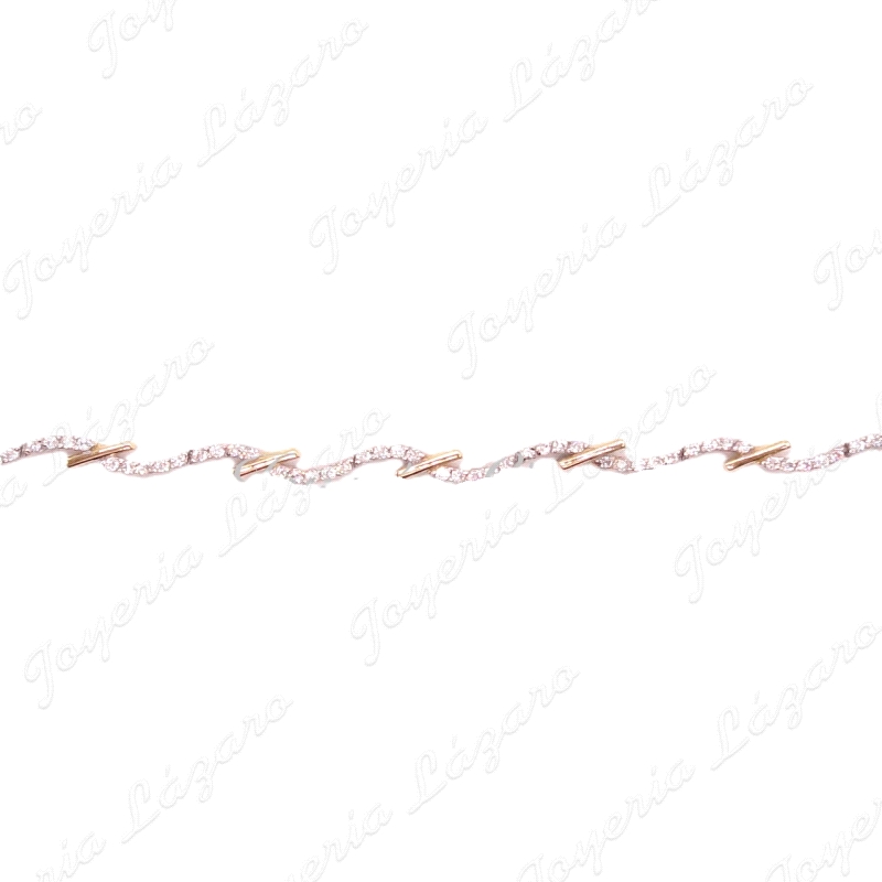 ORO 18 KTS  BICOLOR PULSERA SEÑORA SEMI RIGUIDA,CIRCONITAS