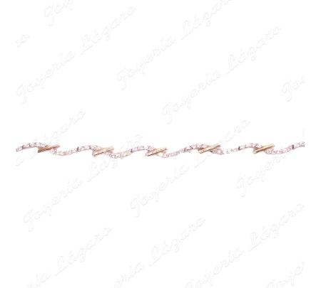 ORO 18 KTS  BICOLOR PULSERA SEÑORA SEMI RIGUIDA,CIRCONITAS