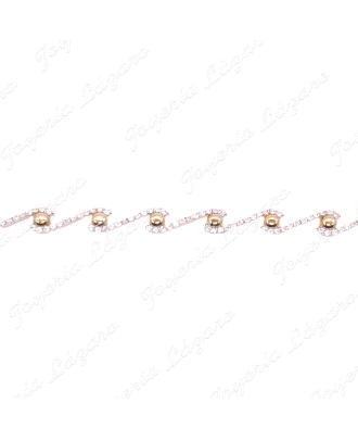 PULSERA 18KTS BICOLOR CIRCONITAS EN ONDAS+BOTONES