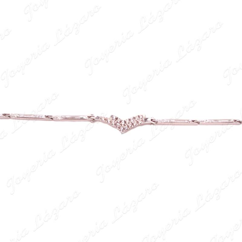 PULSERA 18KTS BL. PIEZAS ESLABONES MOTIVO EN CENTRO CON CIRCO.