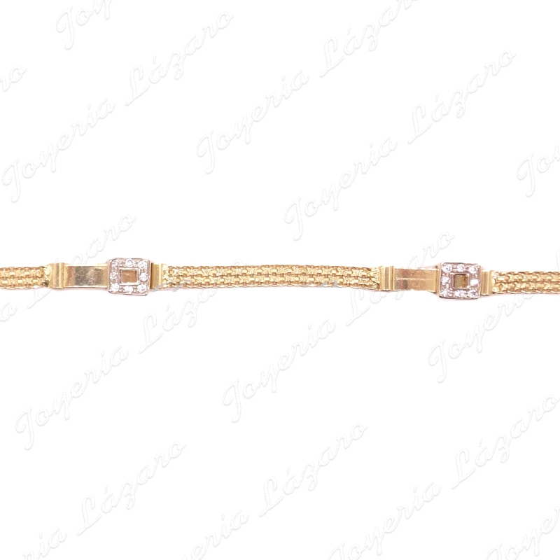 PULSERA SRA. 18KTS 3 cuadrados CIRCO.