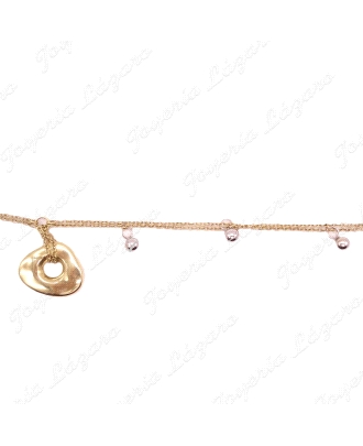 PULSERA SRA.ORO 18KTS BICOLOR,FETICHE COLGADO+BOLAS.CADENA DOBLE