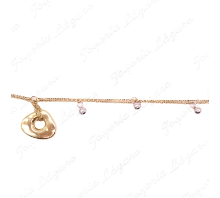 PULSERA SRA.ORO 18KTS BICOLOR,FETICHE COLGADO+BOLAS.CADENA DOBLE