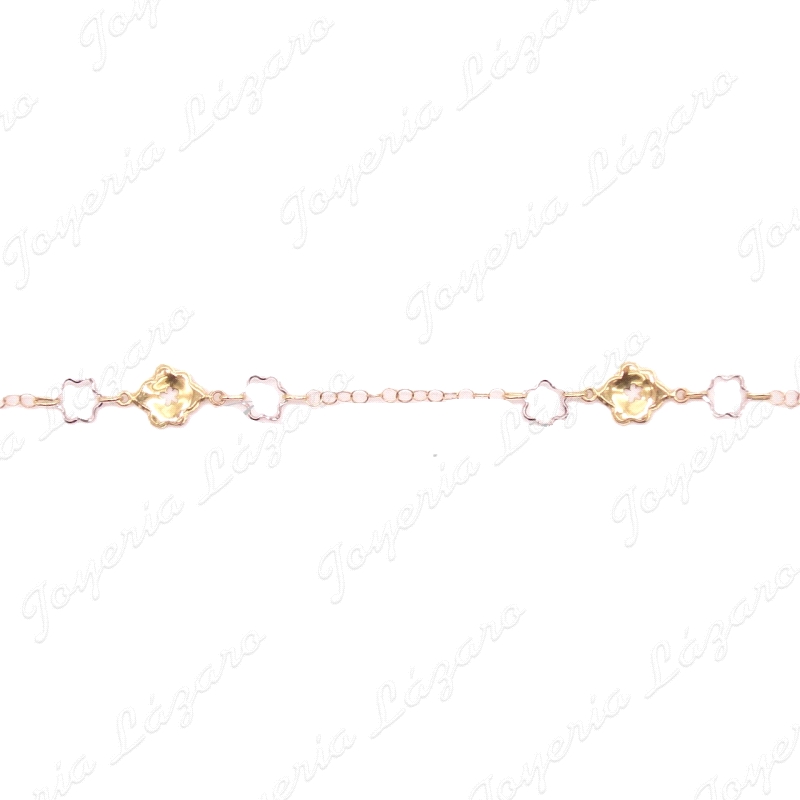 PULSERA ORO 18KTS BICOLOR FLORES
