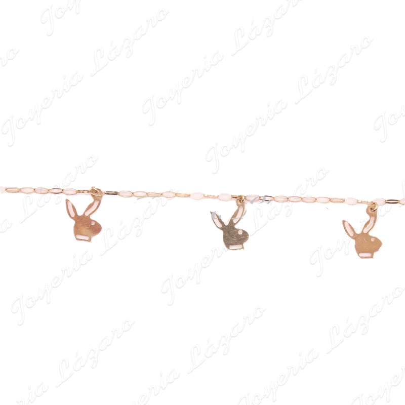 PULSERA ORO  18KTS COLGANTES CONEJITOS PLAY BOY