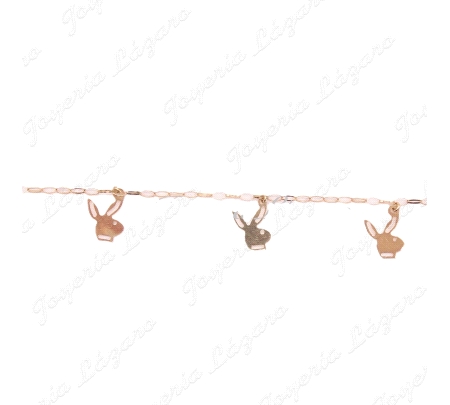 PULSERA ORO  18KTS COLGANTES CONEJITOS PLAY BOY