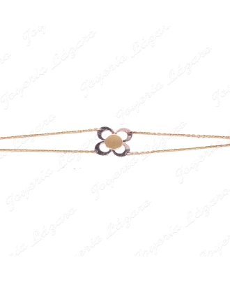 PULSERA ORO SRA.18KTS BICOLOR,CADENA DOBLE,FLOR 4 PETALOS