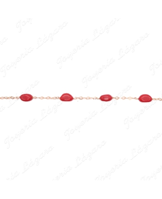 PULSERA SRA ORO. 18KTS CADENA TRIANGULITOS PIEDRAS CORAL