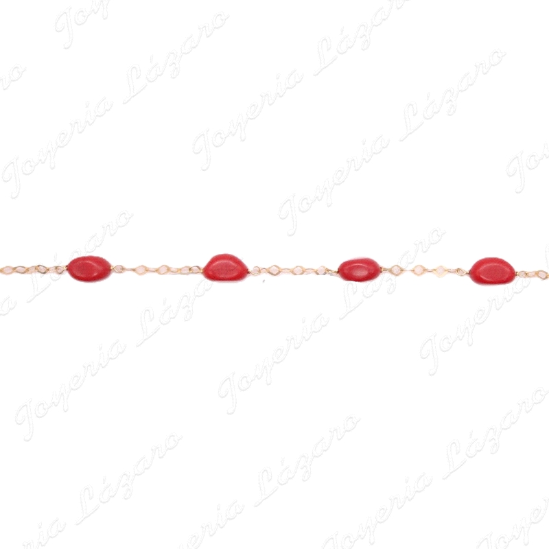 PULSERA SRA ORO. 18KTS CADENA TRIANGULITOS PIEDRAS CORAL
