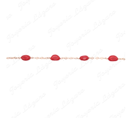 PULSERA SRA ORO. 18KTS CADENA TRIANGULITOS PIEDRAS CORAL