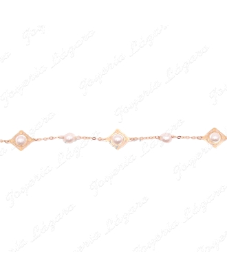 PULSERA ORO 18KTS PERLAS + JAULA CUADRADO